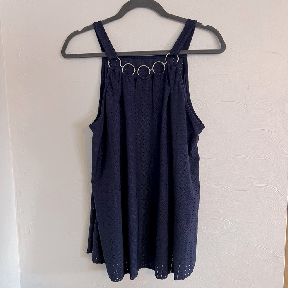 Navy Eyelet Tank Top
